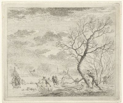 Winter Landscape with Skaters (January) (The Twelve Months) by Johannes Janson