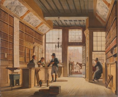 The Bookshop of Pieter Meijer Warnars at Vijgendam in Amsterdam by Johannes Jelgerhuis