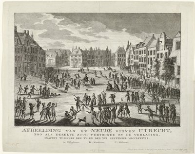 Patriots Leaving the Neude in Utrecht, 1787 (Image of the Neude in Utrecht as it appeared during the departure, night between September 15 and 16, 1787) by Johannes Jelgerhuis