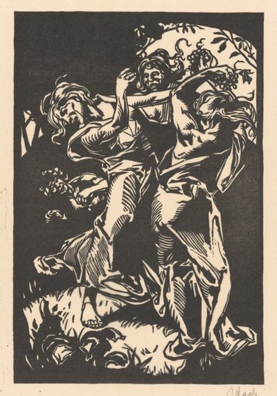 Dancing Women with Grapes and Satyr by Johannes Josephus Aarts (signed by artist)
