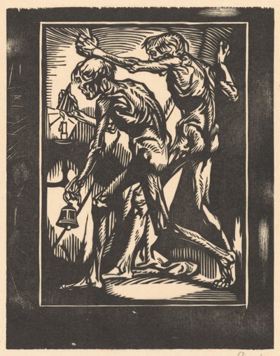 Two Naked Male Figures with Bell and Candle Snuffer by Johannes Josephus Aarts (signed by artist)