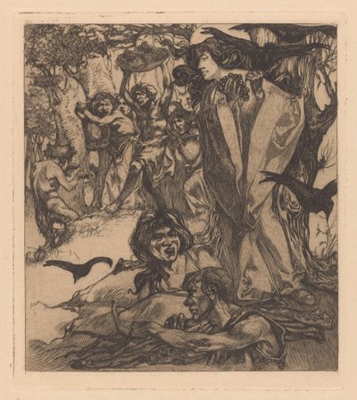 Wooded Landscape with People, Crows, and Satyr by Johannes Josephus Aarts