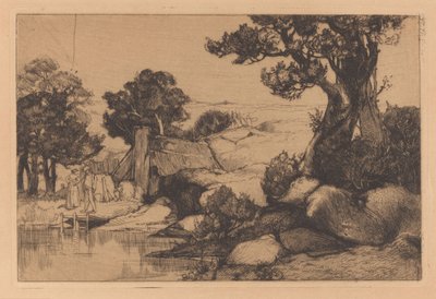 Landscape with Man and Woman on the Shore by Johannes Josephus Aarts