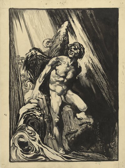 Lucifer in a Rocky Landscape by a Stream, Looking Up at the Light by Johannes Josephus Aarts