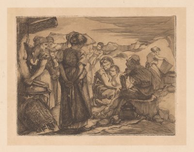 Man, Women and Child in Hilly Landscape by Johannes Josephus Aarts