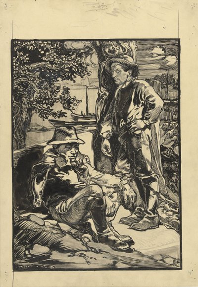 Two Dike Workers, One Sitting, the Other Leaning Against a Tree by Johannes Josephus Aarts