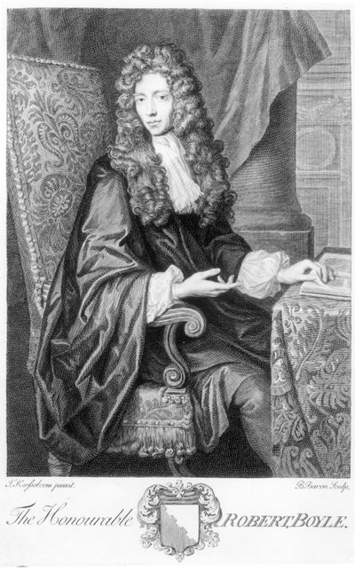 The Honorable Robert Boyle (1627-91) engraved by B. Baron by Johannes Kerseboom