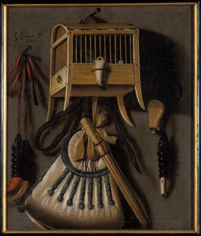 Still Life with Bird Trapping Equipment by Johannes Leemans