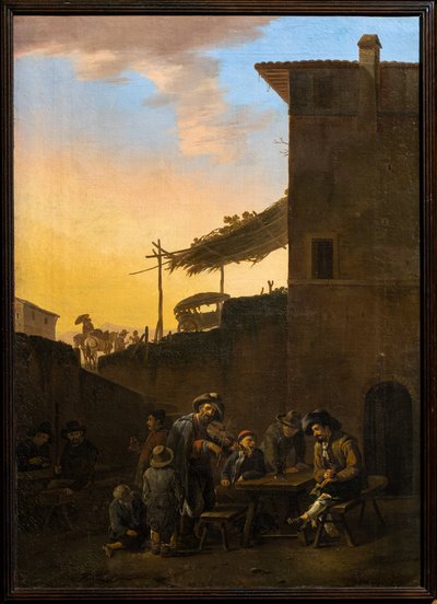 Drinkers in front of an Italian inn by Johannes Lingelbach