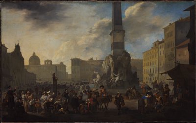 Roman Market Scene in the Piazza Navona by Johannes Lingelbach