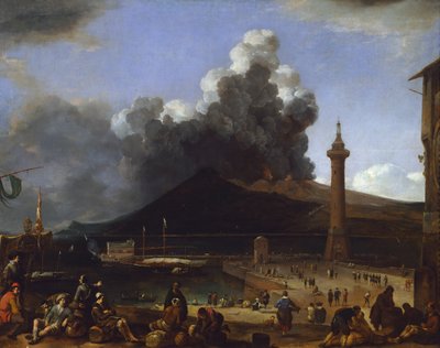 The Port of Naples with Vesuvius Erupting by Johannes Lingelbach