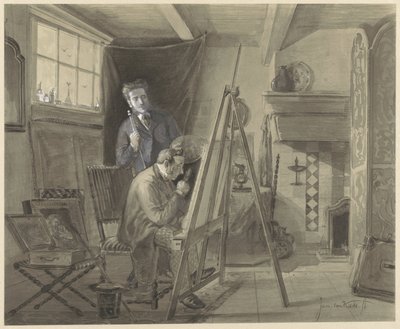 Self-Portrait of Johannes Marius van Kate, Standing in His Studio with a Visitor by Johannes Marius ten Kate