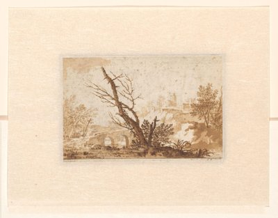 Italian Landscape with Tree, a Bridge, and Some Buildings by Johannes Petrus van Horstok
