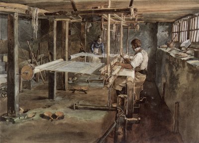 Appenzell Weaver Couple at Work on the Handloom, circa 1830 by Johannes Schiess