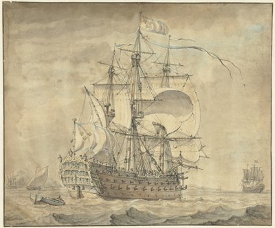 A French Three-Deck Warship with Full Sails by Johannes Swertner