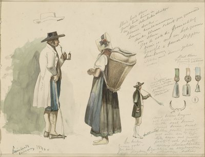 Man Smoking a Pipe, Woman with Basket, Rosettes, and a Hunting Horn Player by Johannes Tavenraat