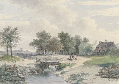Landscape with Bridge and Figures near a Farm by Johannes Warnardus Bilders