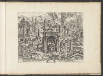 Age from 80 Years to Death; The Ruin (title on object: Ruyne) (series title: Six Ages of Man / Six Orders of Architecture) (series title: Theatrum Vitæ Humanæ) by Johannes Wierix