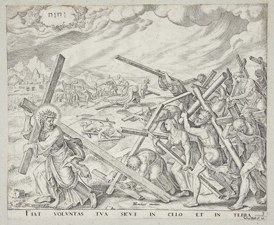 Man Takes the Cross on His Shoulders and Follows Christ by Johannes Wierix