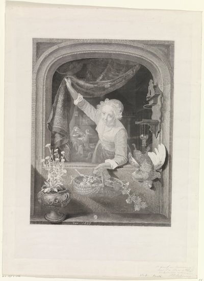Woman with Basket of Fruit in Hand by the Window by Johannes de Mare
