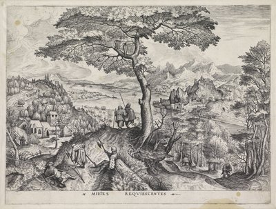 Landscape with Resting Soldiers (series title: Large Landscapes) by Johannes of Lucas van Doetechum
