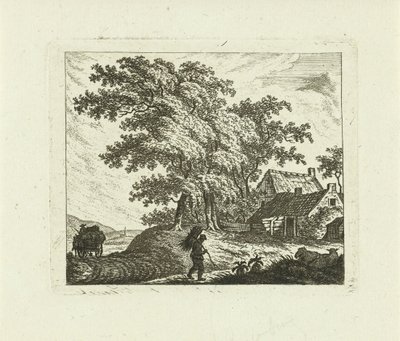 Landscape with Farmhouse and Man with Bundle of Sticks by Johannes van Cuylenburgh