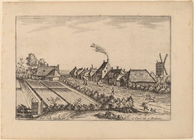 Fields and a Village Road with Post Mill by Johannes van Doetechum, the Elder and Lucas