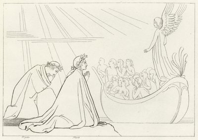 The Bark of Purgatory, Purgatory, Canto 2 by John (after) Flaxman