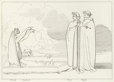 The Fiery Sepulchres, Inferno, Canto 10 by John (after) Flaxman