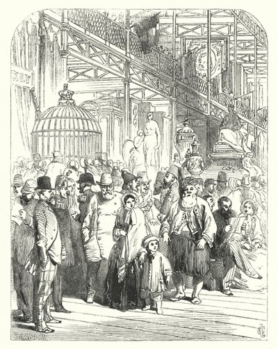 Exhibitors and visitors in the Crystal Palace, Hyde Park, London, venue of the Great Exhibition of 1851 by John (after) Gilbert