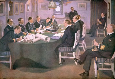 Admiral Sir David Beatty Reads the Terms of the Armistice to the German Delegates on Board HMS Queen Elizabeth at Rosyth by John (after) Lavery
