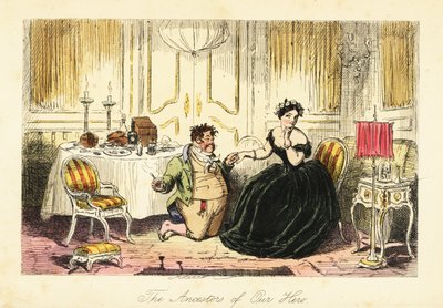 English gentleman courting a young lady in a restaurant in an inn by John (after) Leech