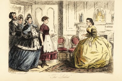 English Lady Receiving Surprise Visitors in Breakfast Room by John (after) Leech