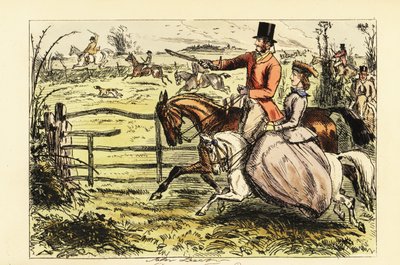 English Lady Riding Sidesaddle in a Fox Hunt by John (after) Leech