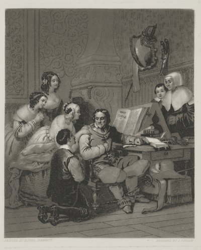 The Family of Cromwell Interceding for The Life of Charles I, print made by Alfred Johannot by John (after) Sartain