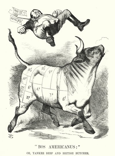 Punch Cartoon: Bos Americanus; or, Yankee Beef and British Butcher - Expected Benefits to Consumers of Importing American Meat by John (after) Tenniel