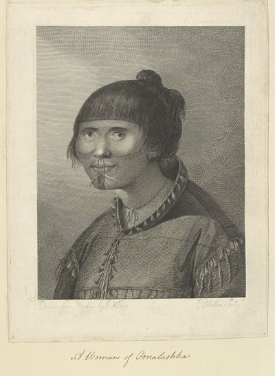 A Woman of Oonalashka (engraving) by John (after) Webber