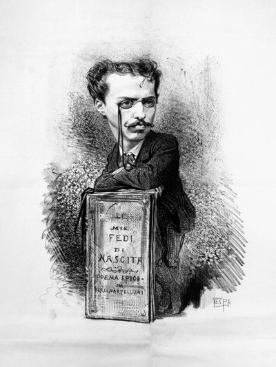Caricature portrait of Felice Carlo Emanuele Cavallotti, Italian poet, playwright, left-wing, antimonarchist journalist, patriot and political leader, engraving by Walter Charles Mills