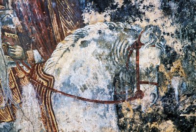 Horse, damaged fresco on ceiling in church of Agios Vasileios, Vavouledo, Crete, Greece by Walter Charles Mills