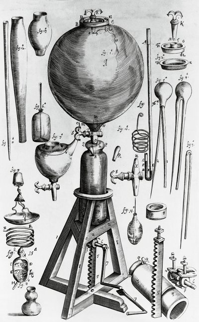 New physical-mechanical air experiments, by Robert Boyle, engraving by Walter Charles Mills