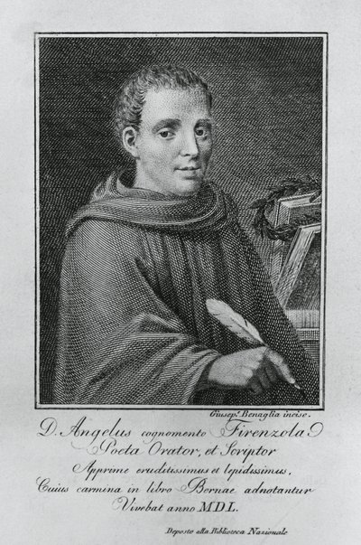 Portrait of Agnolo Firenzuola, Italian writer and humanist, engraving by Giuseppe Benaglia by Walter Charles Mills
