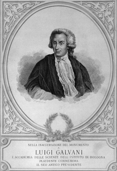 Portrait of Luigi Galvani, Italian physiologist, physicist, biologist and anatomist, who discovered animal electricity, drawing by Walter Charles Mills