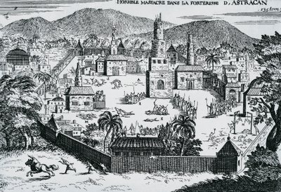 The Cossacks led by Stepan Razin attacking Astrakhan fortress in 1670, Russia by Walter Charles Mills