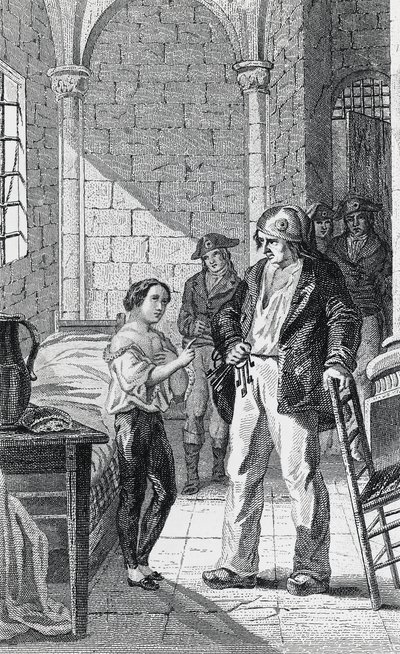 The Dauphin Louis Charles and his care-taker Antoine Simon in the Temple prison, engraving by Philippoteaux and Girardet, French Revolution, France by Walter Charles Mills