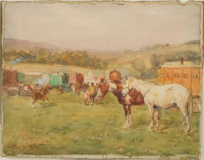 Two Horses and a Circus Van by John Atkinson