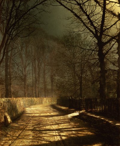 A Moonlit Lane. Two Lovers at a Gate by John Atkinson Grimshaw