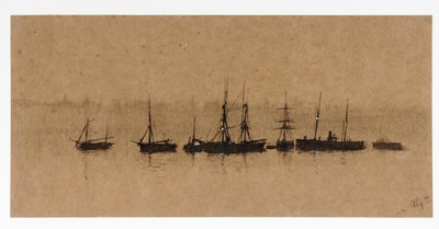 Boats at Anchor in an Estuary by John Atkinson Grimshaw