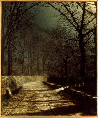 J.A. Grimshaw, Moonlit Lane with Two Lovers by a Gate by John Atkinson Grimshaw