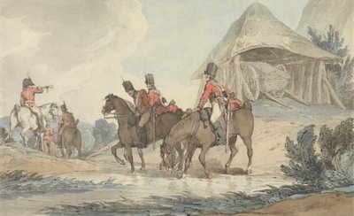 Cavalrymen Passing Through a Stream, Being Mustered by a Trumpeter by John Augustus Atkinson