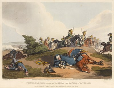 Prince Blucher Under His Horse at the Battle of Waterloo, Engraved by M. Dubourg by John Augustus Atkinson